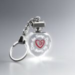 Porte Clé Cœur Lumineux en verre avec éclairage blanc et logo gravé.