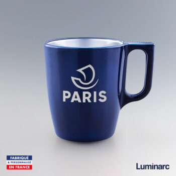 Mug Luminarc 25 cl bleu pétrole personnalisé avec le logo de la Ville de Paris