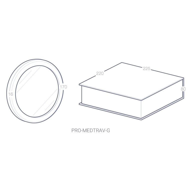 Schéma technique de la Grande Médaille du Travail personnalisable avec dimensions de la médaille et de sa boîte cadeau.