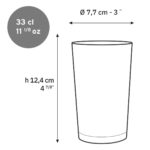 Dimensions du verre à bière Duralex Unie 33 cl Dimensions du verre à bière Duralex Unie 33 cl : hauteur de 12,4 cm et diamètre de 7,7 cm.