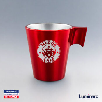 Tasse expresso Luminarc 8 cl rouge personnalisée avec le logo HCODE Café