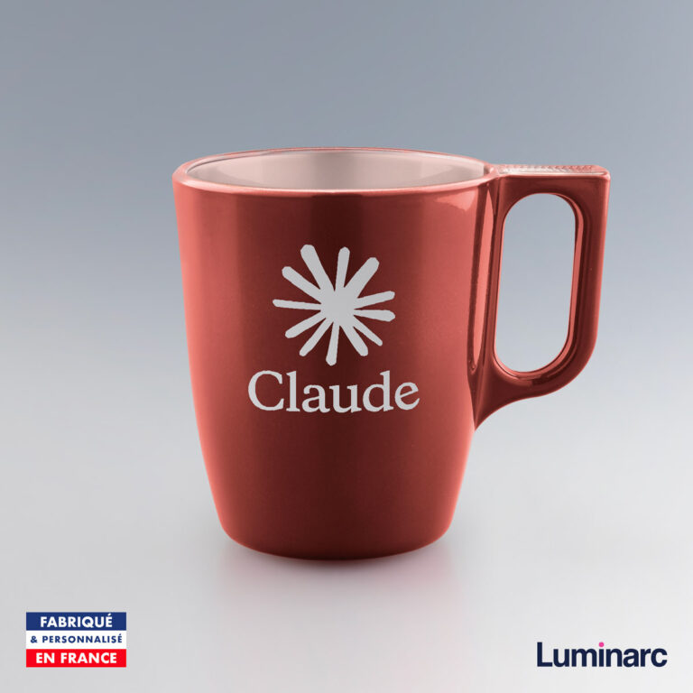Mug Luminarc 25 cl terracotta avec le logo Claude sur la face avant
