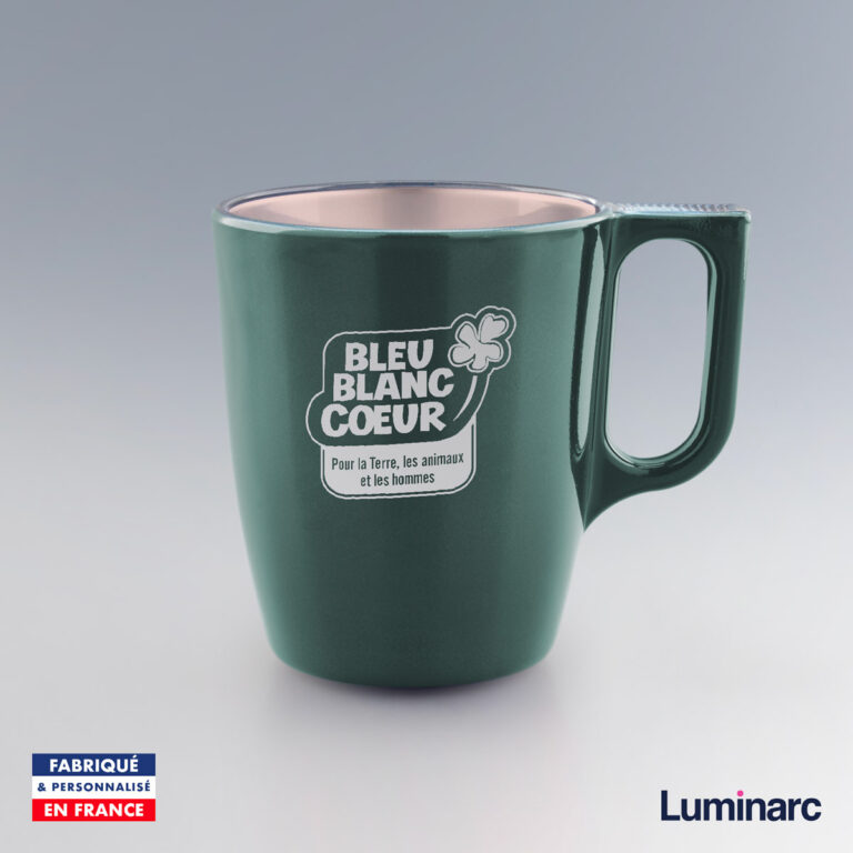 Mug Luminarc 25 cl vert personnalisé avec le logo Bleu-Blanc-Cœur