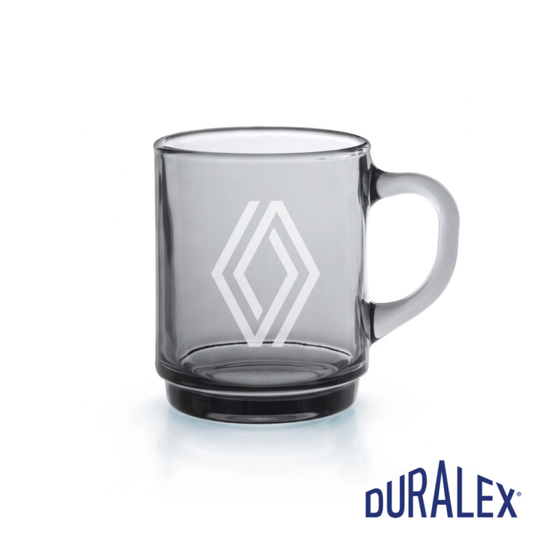 Mug Duralex Versailles 26 cl gris avec le logo Renault en marquage clair sur la face avant.