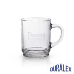 Mug Duralex Versailles 26 cl transparent avec le logo Thonon-les-Bains centré sur la face avant.