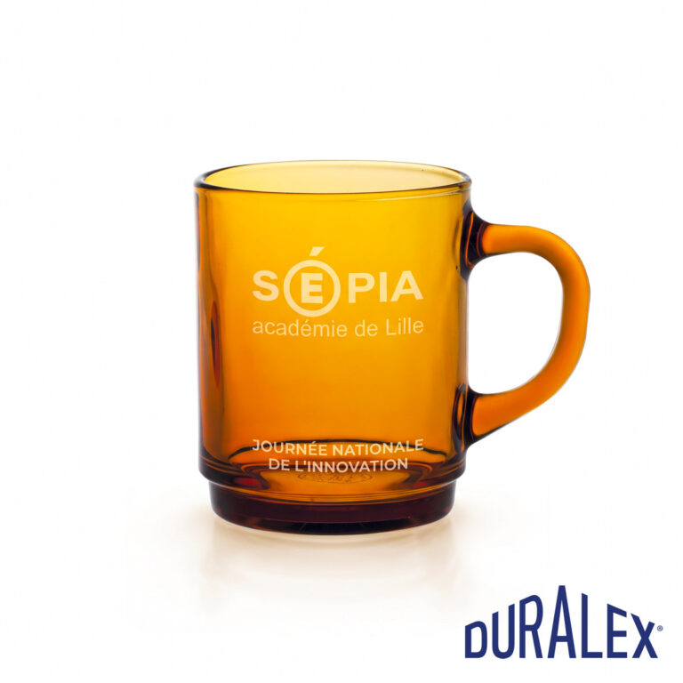 Mug Duralex Versailles 26 cl vermeil avec le logo SÉPIA académie de Lille et le texte « Journée nationale de l’innovation ».