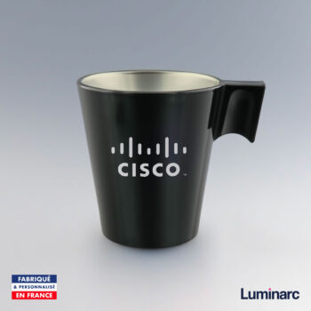 Tasse expresso Luminarc 8 cl noire personnalisée avec le logo Cisco