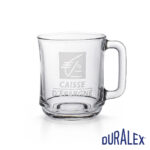 Tasse Duralex Lys 31 cl transparente personnalisée Tasse Duralex Lys 31 cl en verre transparent avec anse et logo Caisse d’Épargne sur la face avant.