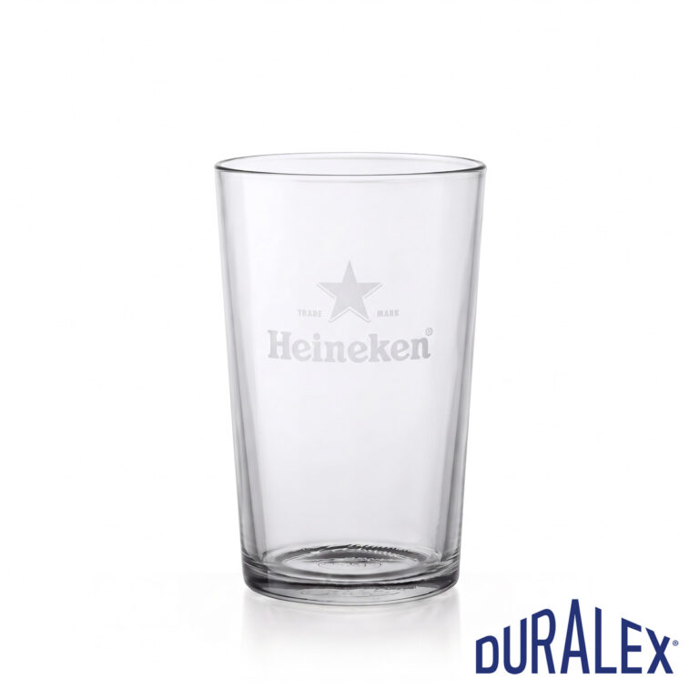 Verre à bière Duralex Unie 33 cl avec logo Verre à bière Duralex Unie 33 cl transparent avec le logo Heineken et son étoile sur la face avant.